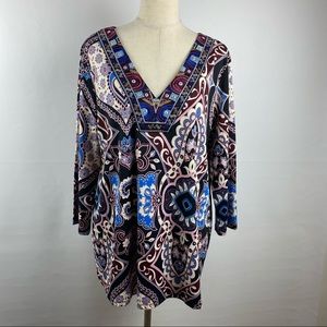 Melissa Paige  Floral V Neck embroidered Top Tunic